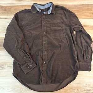 Basic Editions Corduroy Shirt Mens Large Brown Micro Cord Long Sleeve Button Up